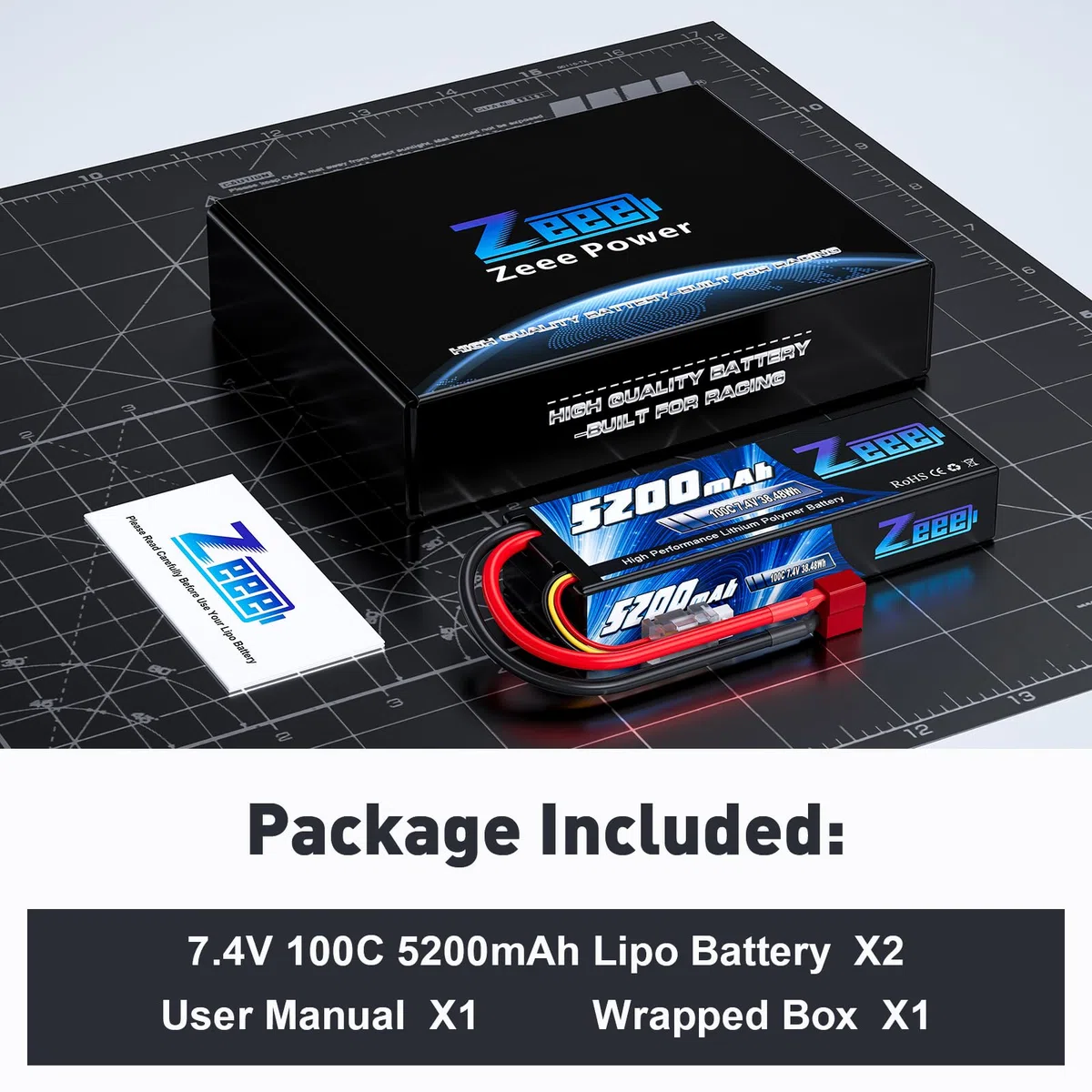 Zeee 2S Lipo Batteria 7,4V 100C 5200mAh Batteria RC Hardcase con Connectore Deans T Spina per RC Evader BX RC Veicolo Auto LKW Truggy RC Nave RC Modells RC Hobby (2 pezzi)