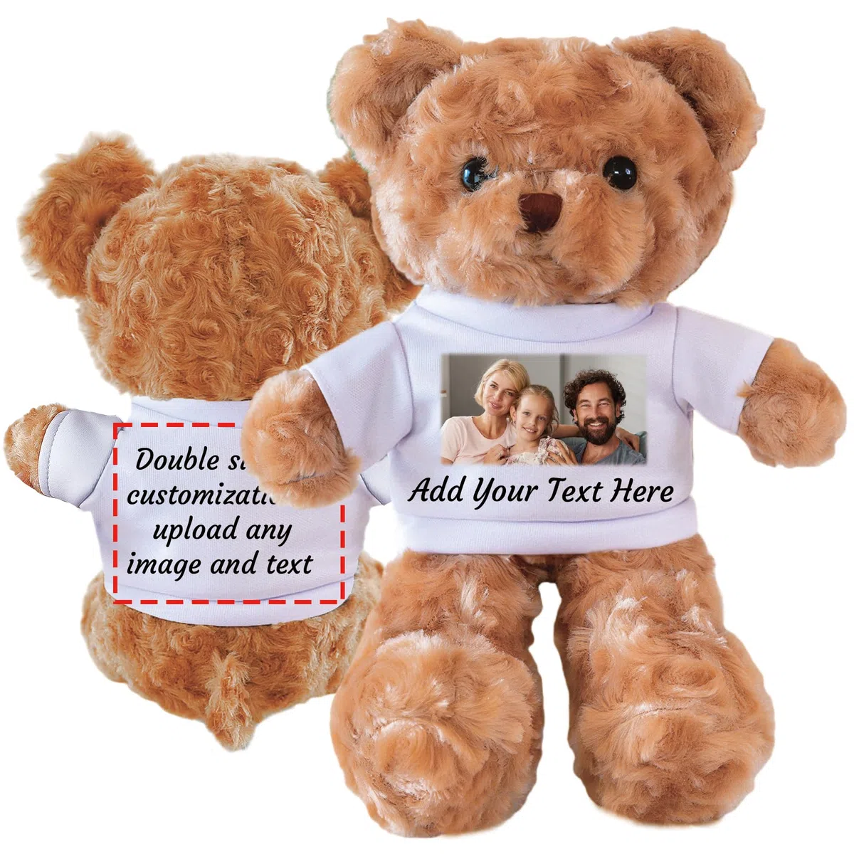 Orsacchiotto Personalizzato con T-Shirt, Peluche Personalizzato con Foto e Testo, Regalo per Fidanzata, Fidanzato, San Valentino, Compleanno, Natale