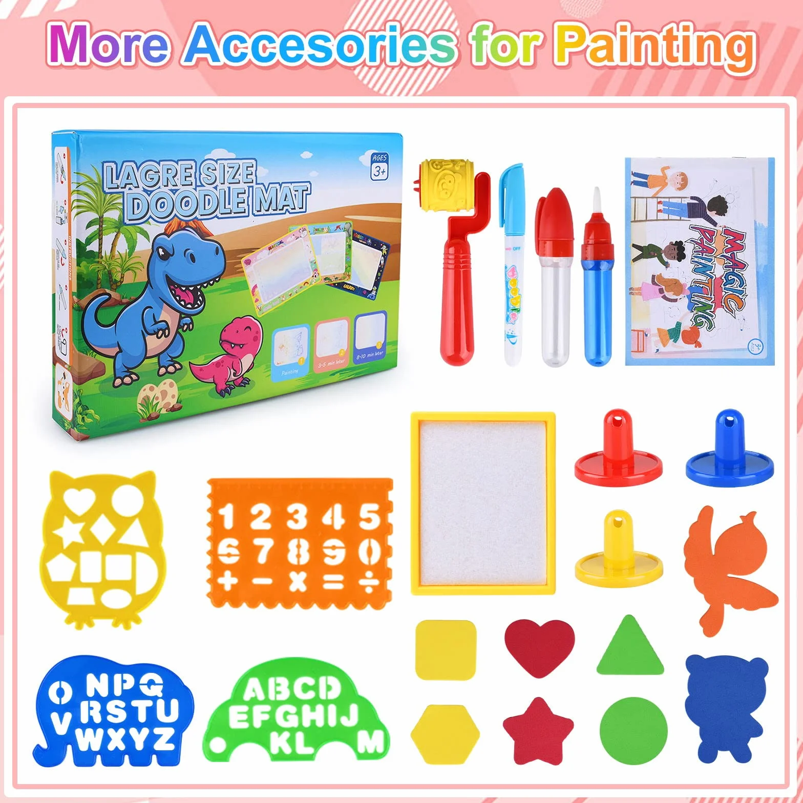 Tappeto Magico Bambini,120x90cm Doodle in EVA da Disegno ad Acqua con Accessori,Riutilizzabile Senza Macchie-Giocattolo Gioco Educativo Regalo per Ragazzi