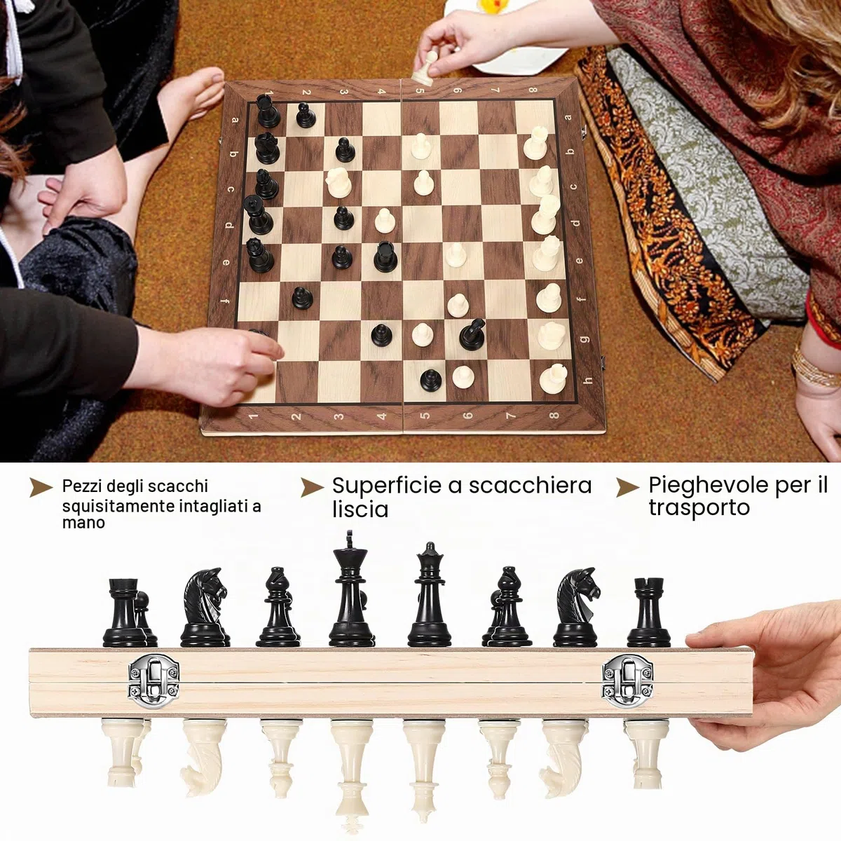 Mkitnvy Scacchiera Magnetica, 3 in 1 Scacchiera in Legno, Gioco da Scacchi Backgammon Dama, Portatili e Pieghevole Scacchi da Viaggio per Adulti Bambini All'aperto Festa - 39x39cm, CX-GJXQ-39