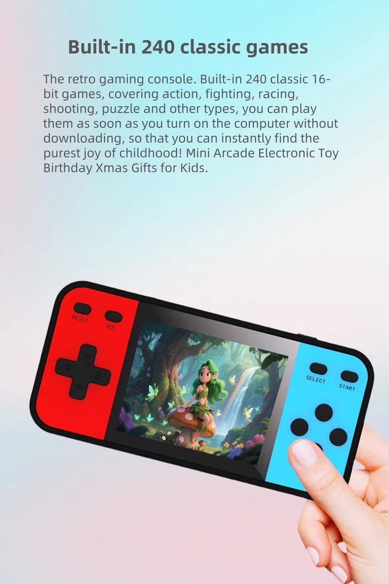 Console di gioco portatile retrò YHFITN - 240 giochi classici integrati, lettore di videogiochi portatile con connessione TV AV-Out, mini sistema di gioco per bambini e adulti