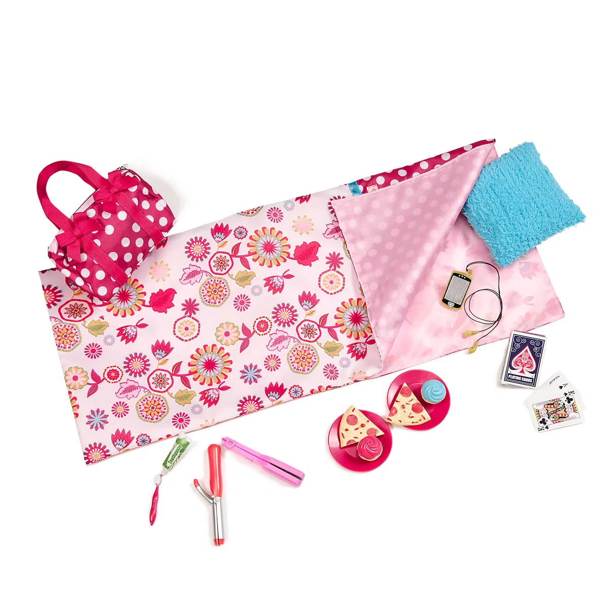 Our Generation - Set Pigiama Party a Pois - Sacco a Pelo - Giocare con Il Cibo - Accessori per Bambole da 46 cm - Gioco di finzione - Giocattolo per Bambini dai 3 Anni in su