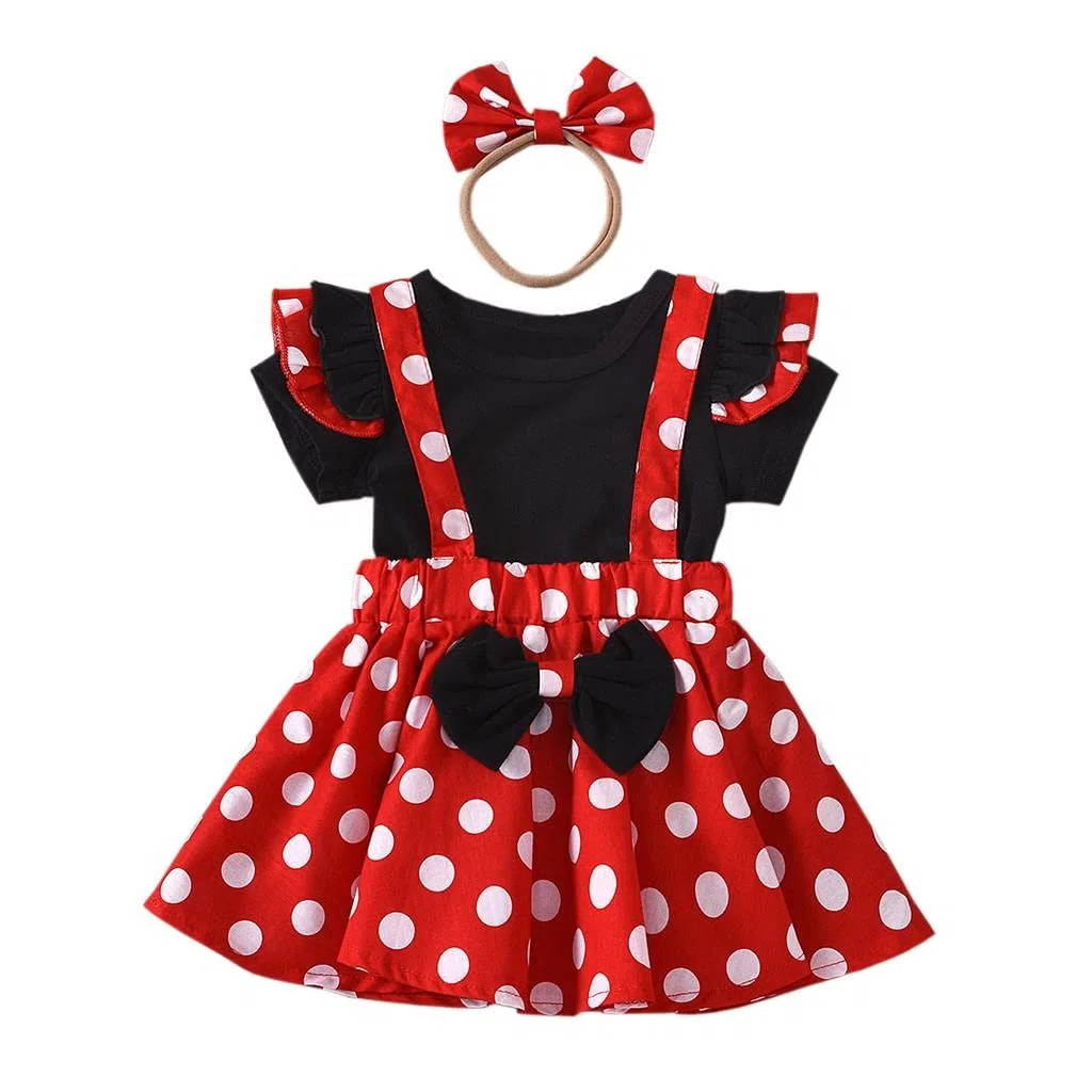 Lito Angels Vestito Costume Topo Mouse con Fascia per Bimba & Bambina, Completi di Gonna a Pois Rossi con Bretelle