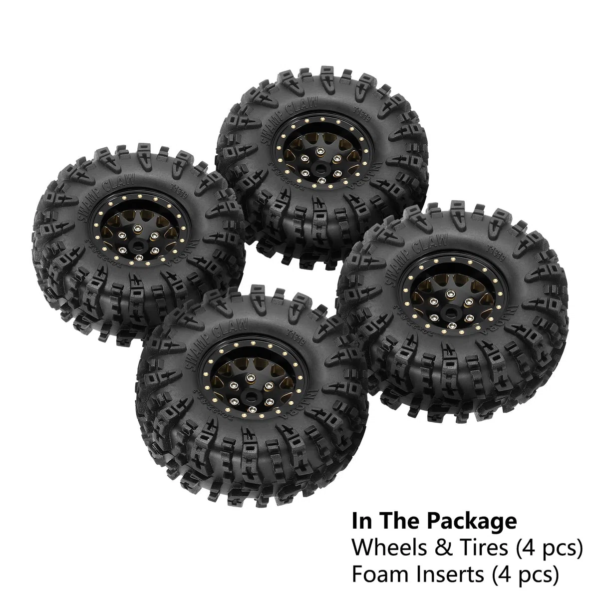 INJORA 1.3 "Ruote Pneumatici Set S5 Swamp Claw Mud Terrain Pneumatici 70 * 27mm per 1/18 1/24 RC Crawler Car (Nero Ottone)