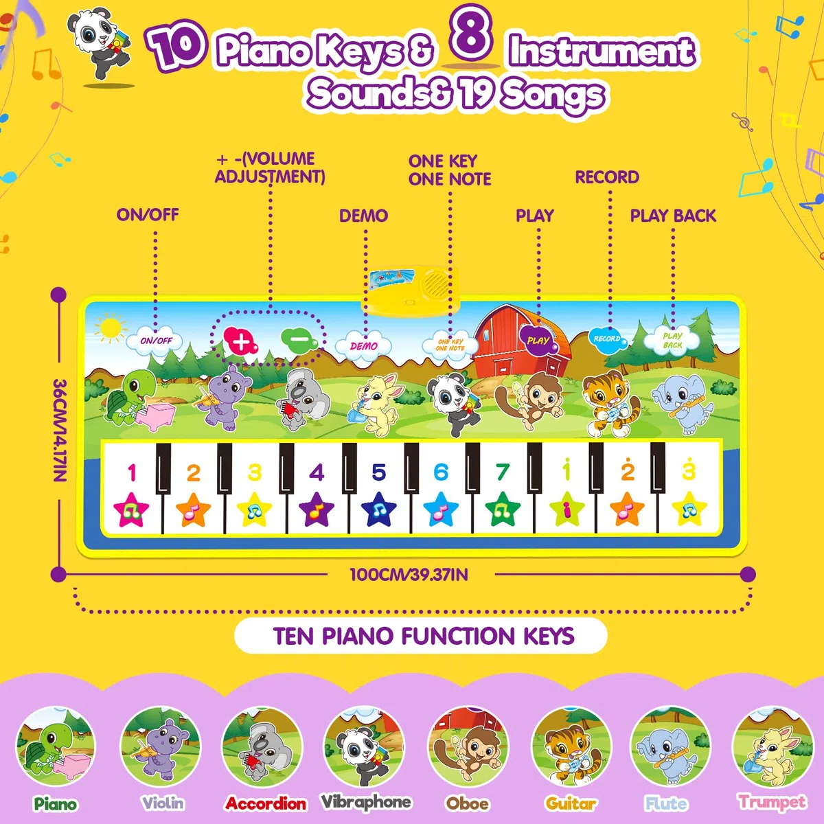 Tappetino per Pianoforte per Bambini, Tappetino da Musica Tappetini da Ballo Tastiera da Pavimento Tappetino Musicale per Tappetino per Bambini