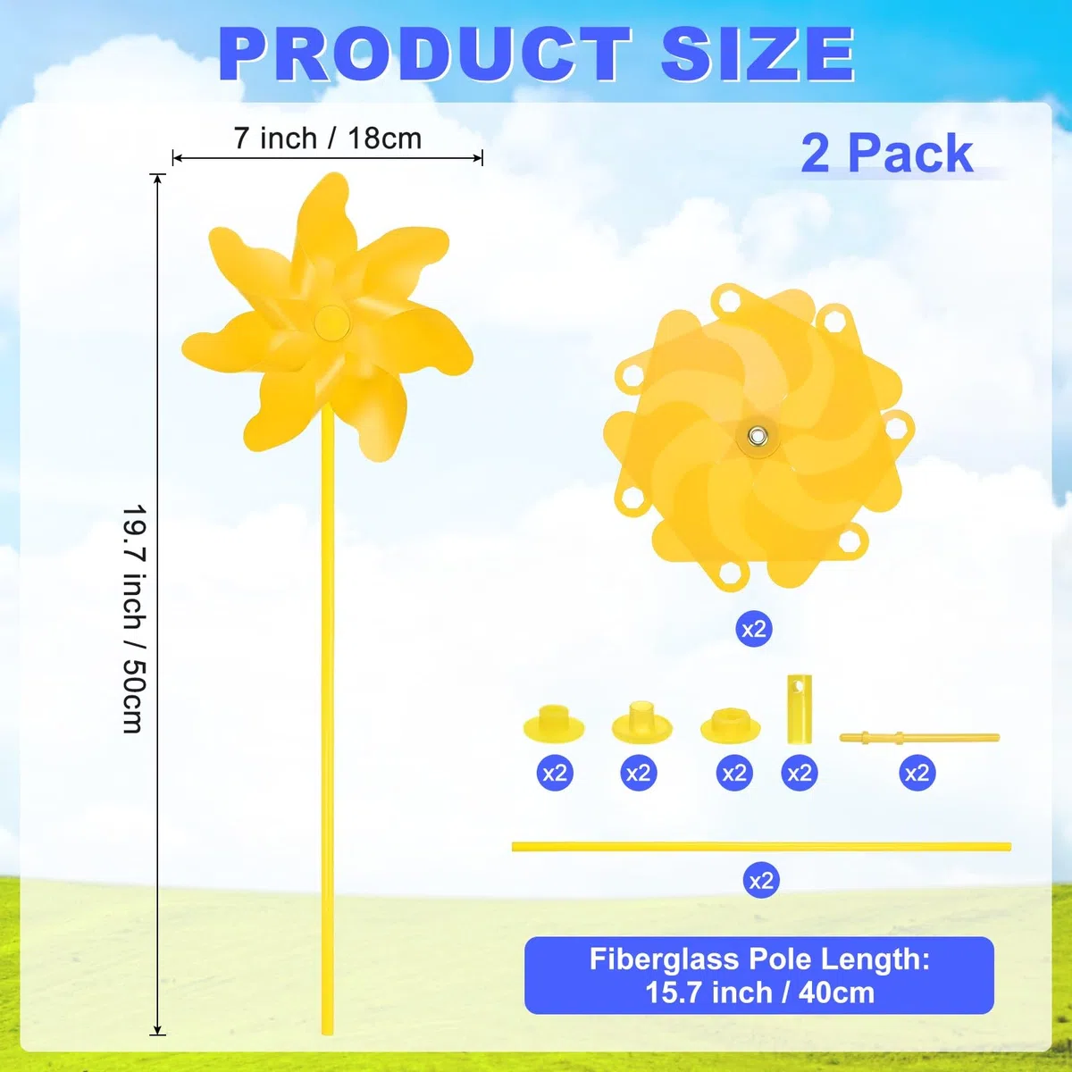 M METERXITY 2-Pack Girandole Arcobaleno 19.7 Pollici Girandole In Plastica Per Esterni Decorazioni Per Feste Giardino Prato Girandole gioco [Giallo]