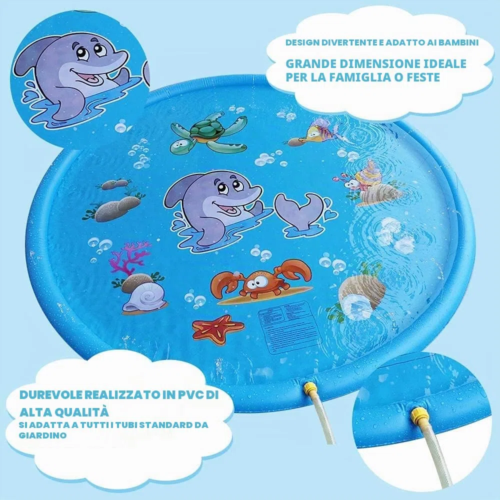 KAHEIGN 170CM Tappetino da Gioco con Spruzzi D'acqua, Delfino Tartaruga Stelle Marine Modello Granchio Pad Irrigatore Giocattoli D'acqua Spray per Esterni da Giardino Estivo per Attività Per Famiglie