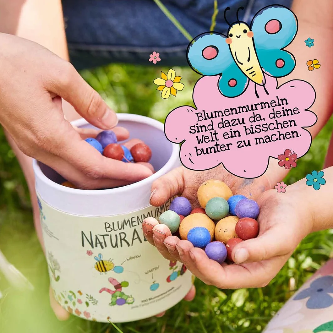 100 biglie di fiori colorate "Mein Naturabenteuer", arrotolate a mano, colorate e vivaci, perfette per il compleanno dei bambini, regalo per bambini, 100% ecologiche e durano almeno 2 anni