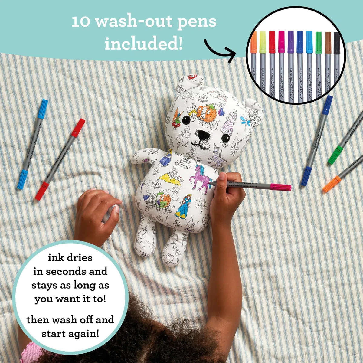 eatsleepdoodle Color In Fairytale Bear - Peluche da colorare con 10 penne lavabili