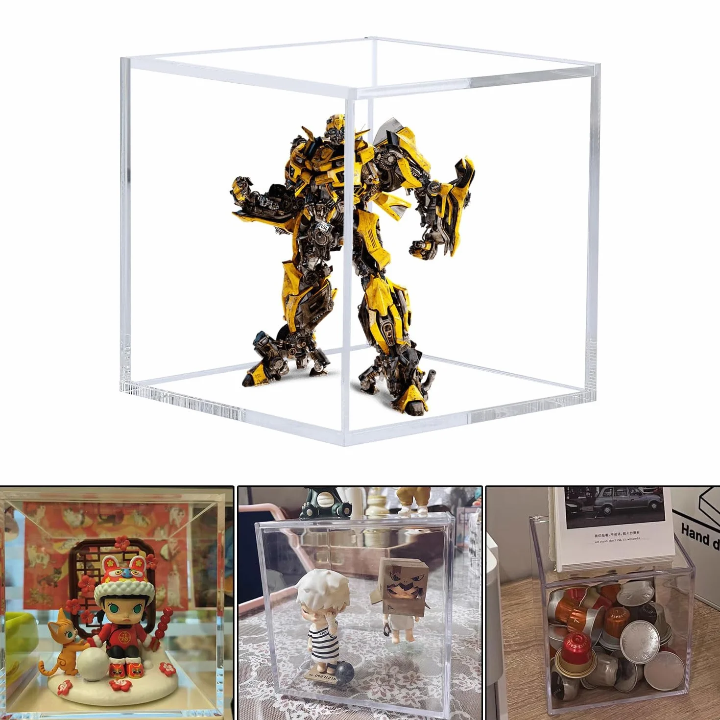 Scatola Acrilico Trasparente Cubo Trasparente,vetrinetta per collezionismo,piccola scatola di raccolta,robusta,antipolvere,per Cosmetici,spezie,tè,cialde caffè,Action Figure,Giocattoli(13X13X13CM)