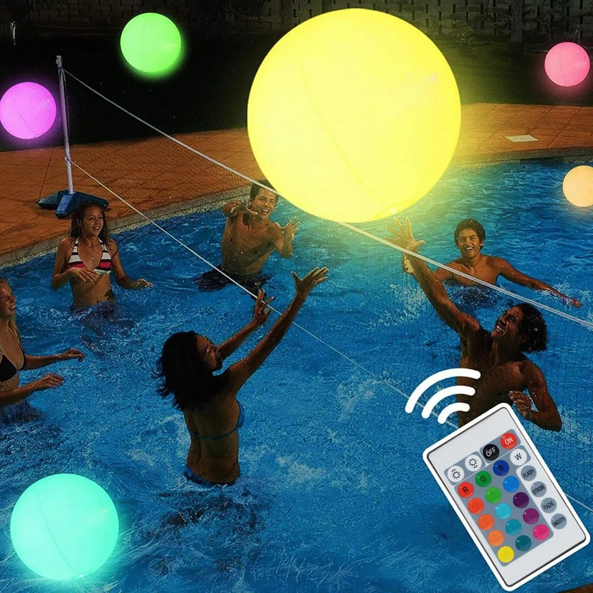 Palloni Luminosi Gonfiabili Per Piscina,Telecomando LED 4 Modalità 60 cm,Giocattoli Da Spiaggia Per Feste - Per Piscina Acquatico Cortile Patio Campeggio Riunioni Di Famiglia Feste