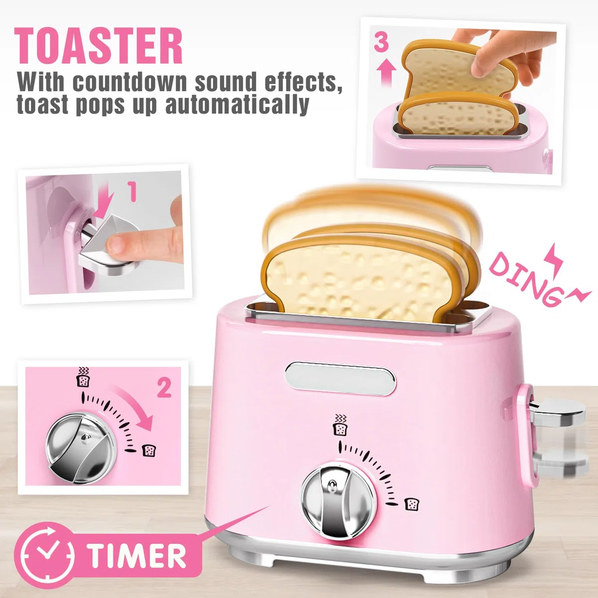 Toyssa Elettrodomestici Cucina Giocattolo per Bambini, Macchina Caffè Frullatore Sbattitore Tostapane, Accessori Cucina Bambini con Luce Sonora, Cucine Giochi Regalo Bambina Bambini 3 4 5 6 7 8 Anni