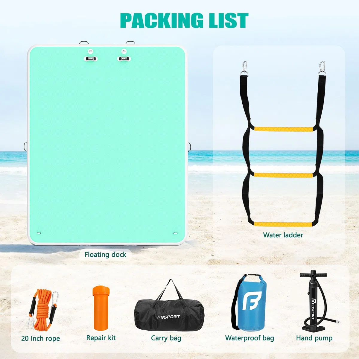 FBSPORT Piattaforma Galleggiante Gonfiabile - Isola d’Acqua per Più Persone, Tappeto Gonfiabile con Superficie Antiscivolo e Borsa, Dock Gonfiabile per Mare, Piscina e Lago