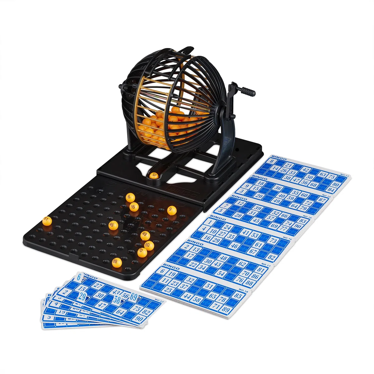 Relaxdays Gioco del Bingo, Tombola Pallottoliere, 90 Palline, 72 Cartelle, Tabellone Pieghevole, Bambini e Adulti, Nero