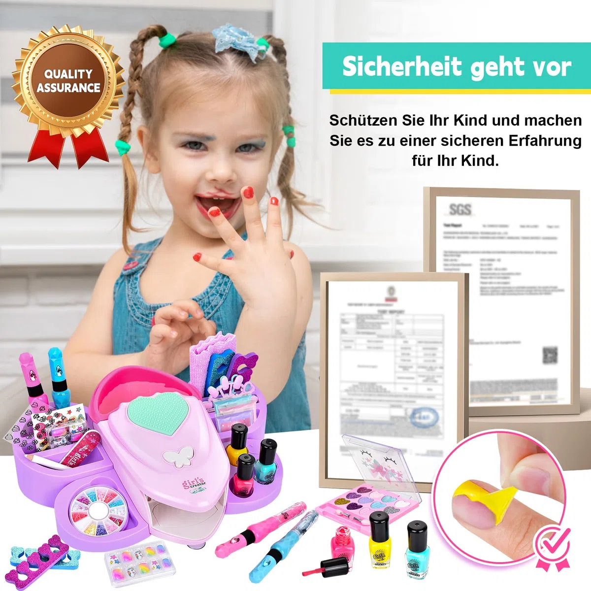 Herenear Set Unghie Bambini Kit con Asciuga, Smalti per Unghie, Kit Compleanno Gioco Regalo per Bambina Ragazza 5-9 Anni
