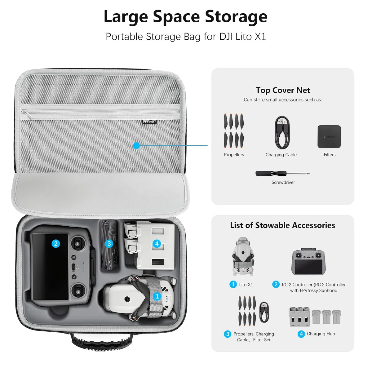 FPVtosky Lito X1 - Borsa portatile per DJI Lito X1 Fly More Combo, compatibile con RC 2 accessori telecomando [Solo borsa]