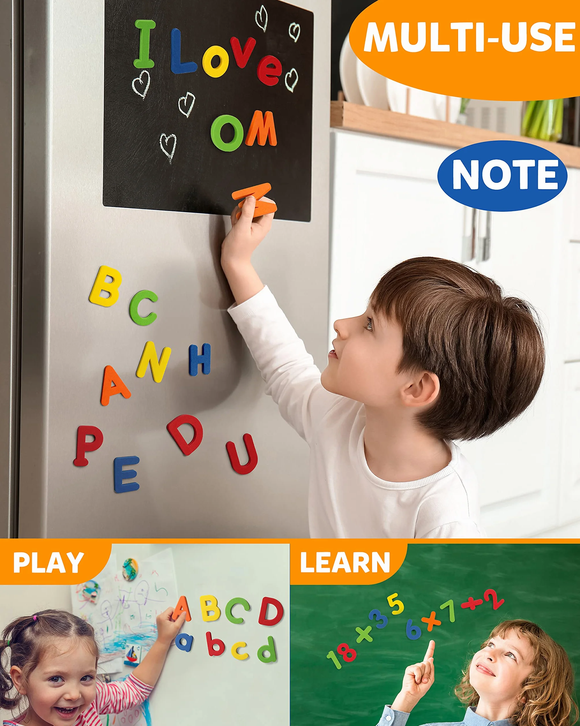 Coogam EVA Lettere magnetiche Numeri 78 Pz Alfabeto ABC 123 Magneti frigo Set di giocattoli educativi colorati, Apprendimento prescolare Ortografia Maiuscolo minuscolo per 3 4 5 anni Bambino