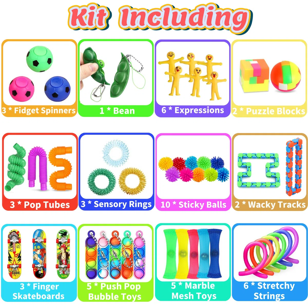 Chennyfun Fidget Toy Set, 80Pezzi Fidget Toys Pack, Mini Squeeze Toys Cubo Magico,Unicorno Giochi Sensoriali Anti Ansia e Stress è Adatta per Adulti e Bambini, può Essere Usata Come Regali per Feste