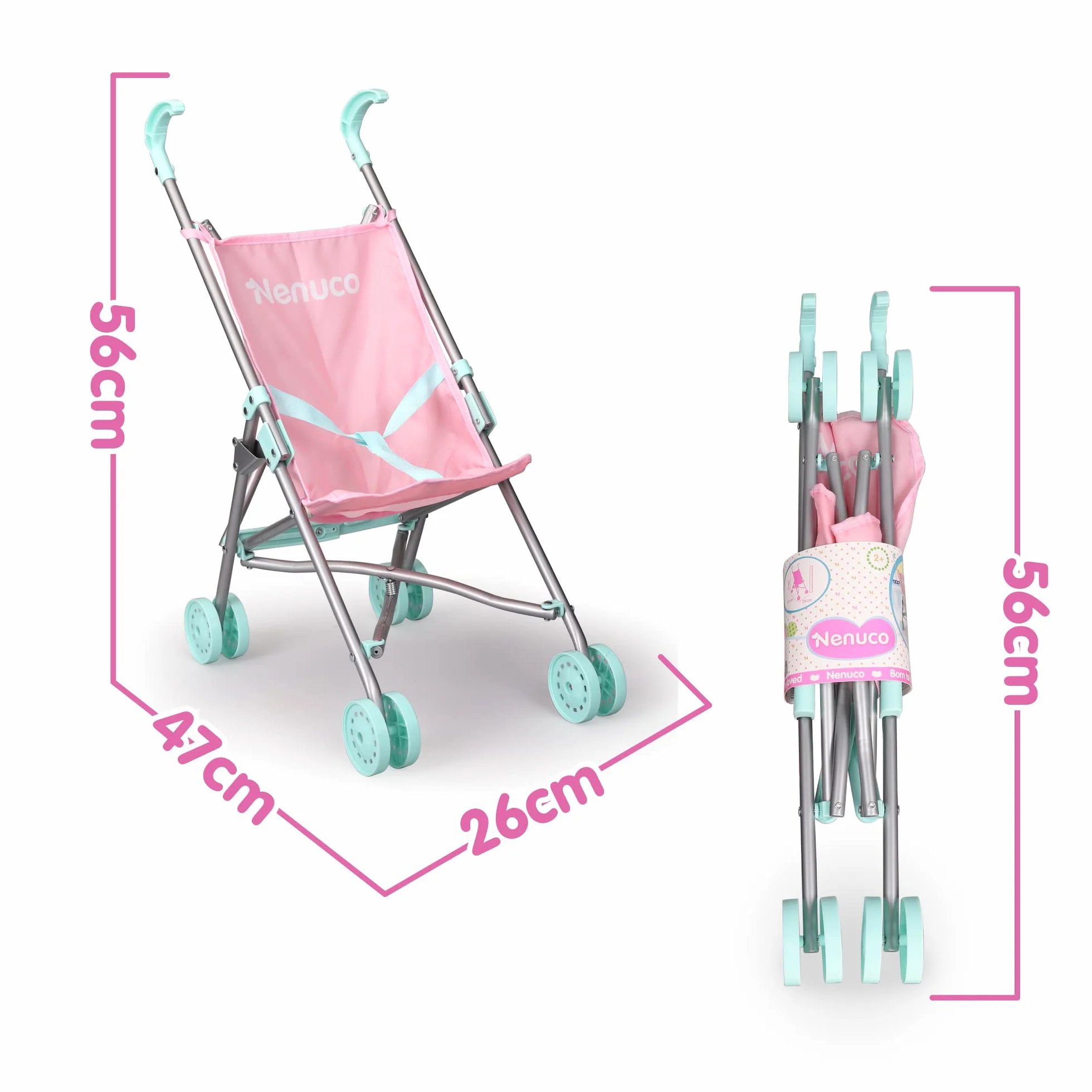 Nenuco - Passeggino, Passeggino Giocattolo Rosa e Blu Metallizzato, Pieghevole per Portare a spasso, Bambini e Bambine dai 3 Anni, Famosa (NFN31000)