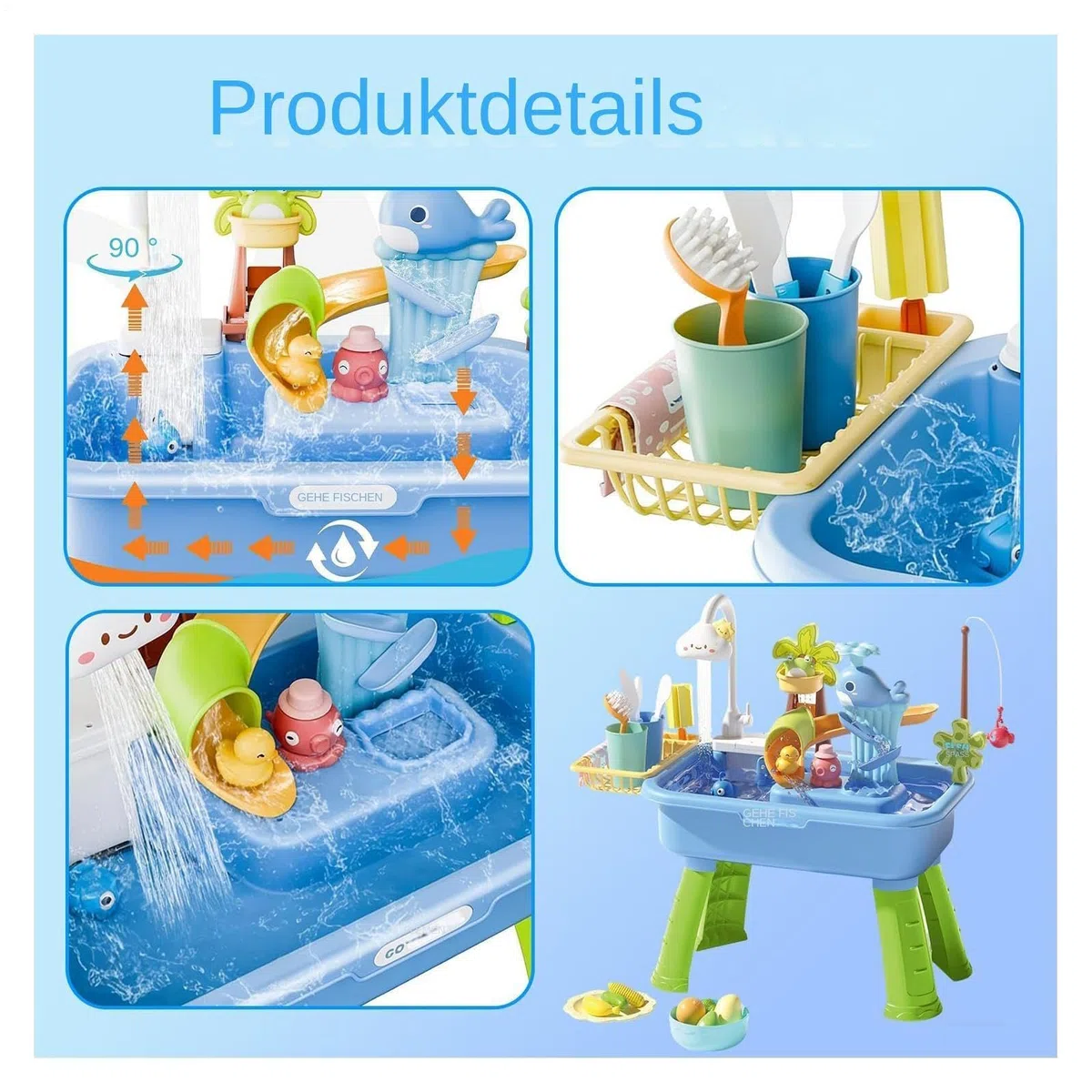Generisch - Tavolo da gioco per bambini, per esterni, con pompa 'acqua, lavello 4 in 1 con acqua corrente e una pompa, per bambini con , tavolo da gioco d'acqua, giocattolo d'acqua, ABS