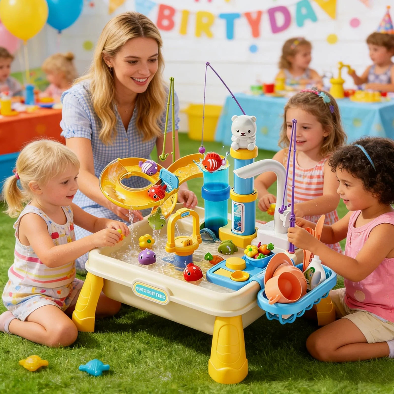 Generico Tavolo 'Acqua | Gioco Sensoriale da Esterno con Pompa Integrata,Tavolo Acqua per attività,per Bambini e Bambine 4-8 Anni Scuola 'Infanzia Giardino Spiaggia Aula all'Aperto