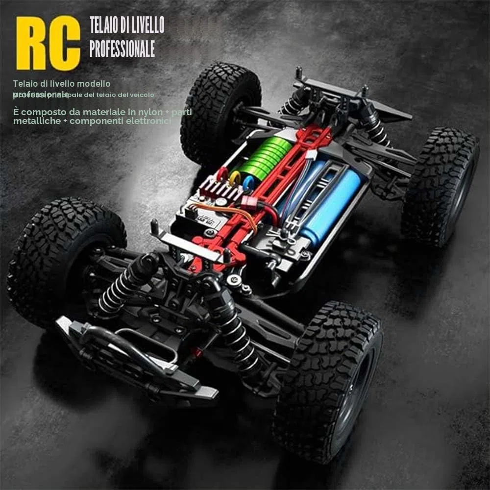70km/h Auto Telecomandato con Motore Senza Spazzole, 1/16 Alta Velocità All Terrain Monster Trucks per Adulti, 4WD Impermeabile RC Drift Car, 3 Batterie, Giallo
