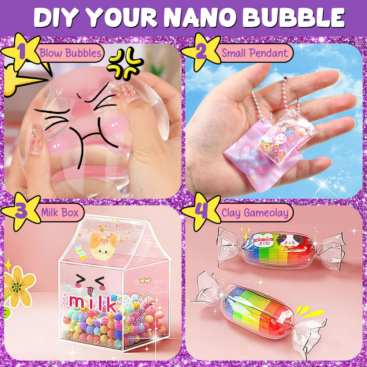 vamei Nano Tape Bubble Kit Lavoretti Creativi per Bambini con Nano Tape, Argilla, Perline, Adesivi Kawaii e Accessori, Nanotape Materiale per Lavoretti Creativi Giochi Regalo per Bambini Bambina