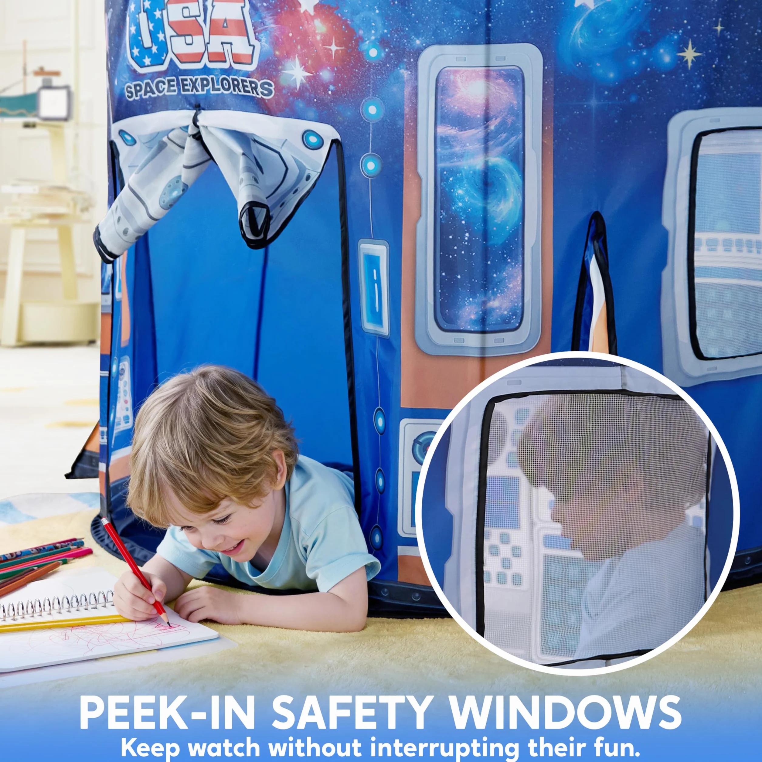 Joyin Tenda da gioco spaziale per bambini – Tenda da gioco fantasiosa con motivo spaziale interattivo