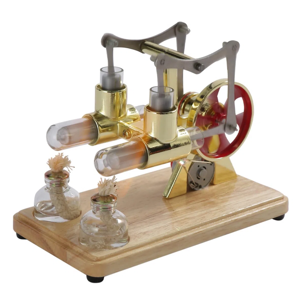ZJchao Motore Stirling, Kit Motore a Vapore Bilancia Bicilindrica con Base in Rovere e Lavorazione a Goccia per Esposizioni Educative e Intrattenimento per Bambini (Gold)