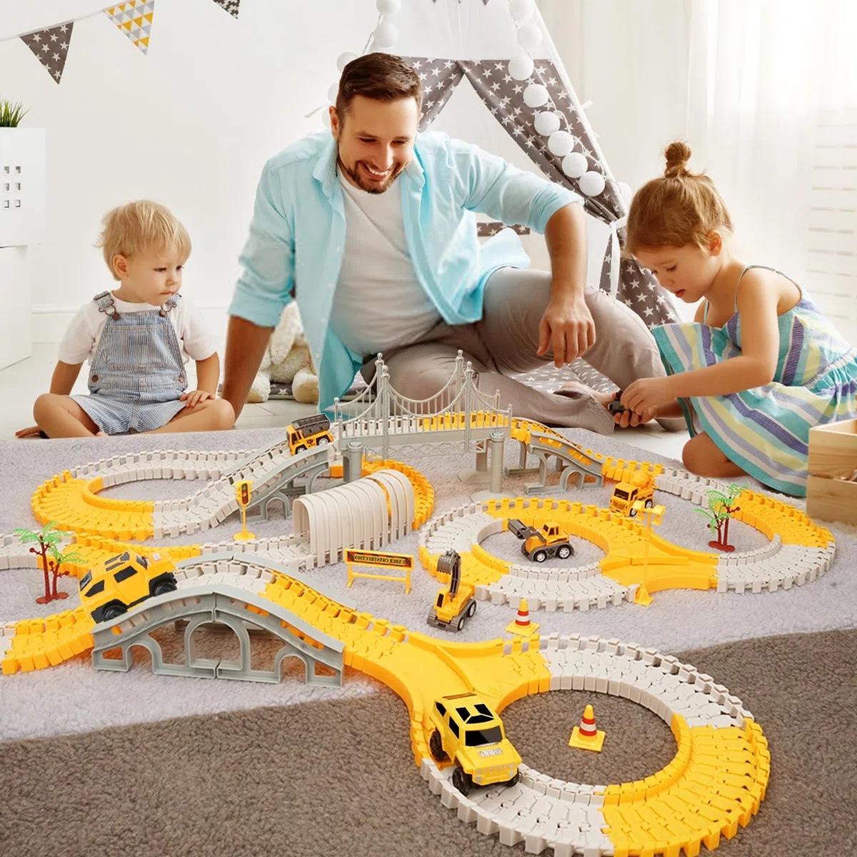 329 pezzi Set di piste da corsa per bambini, giocattoli per auto da costruzione, piste per flessibili con 6 auto, regali per bambini di 3 4 5 6 anni, ragazze