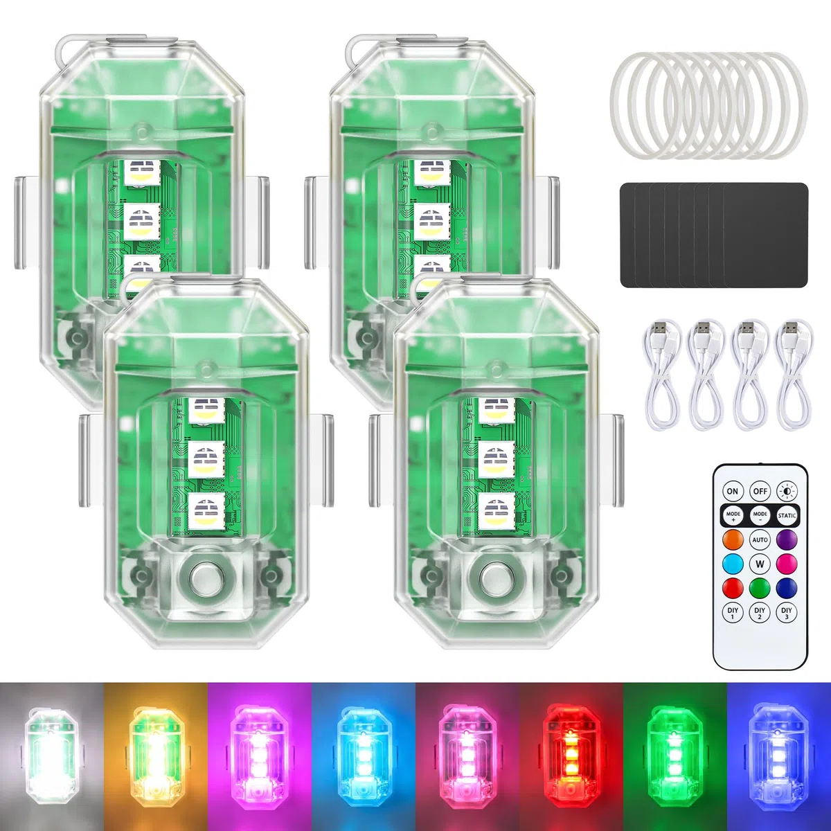 4 Pcs Luce Stroboscopica del Drone con Telecomando, 8 Colori Ricaricabile Luci di Segnalazione per il Volo Notturno per Auto Camion Moto Bici