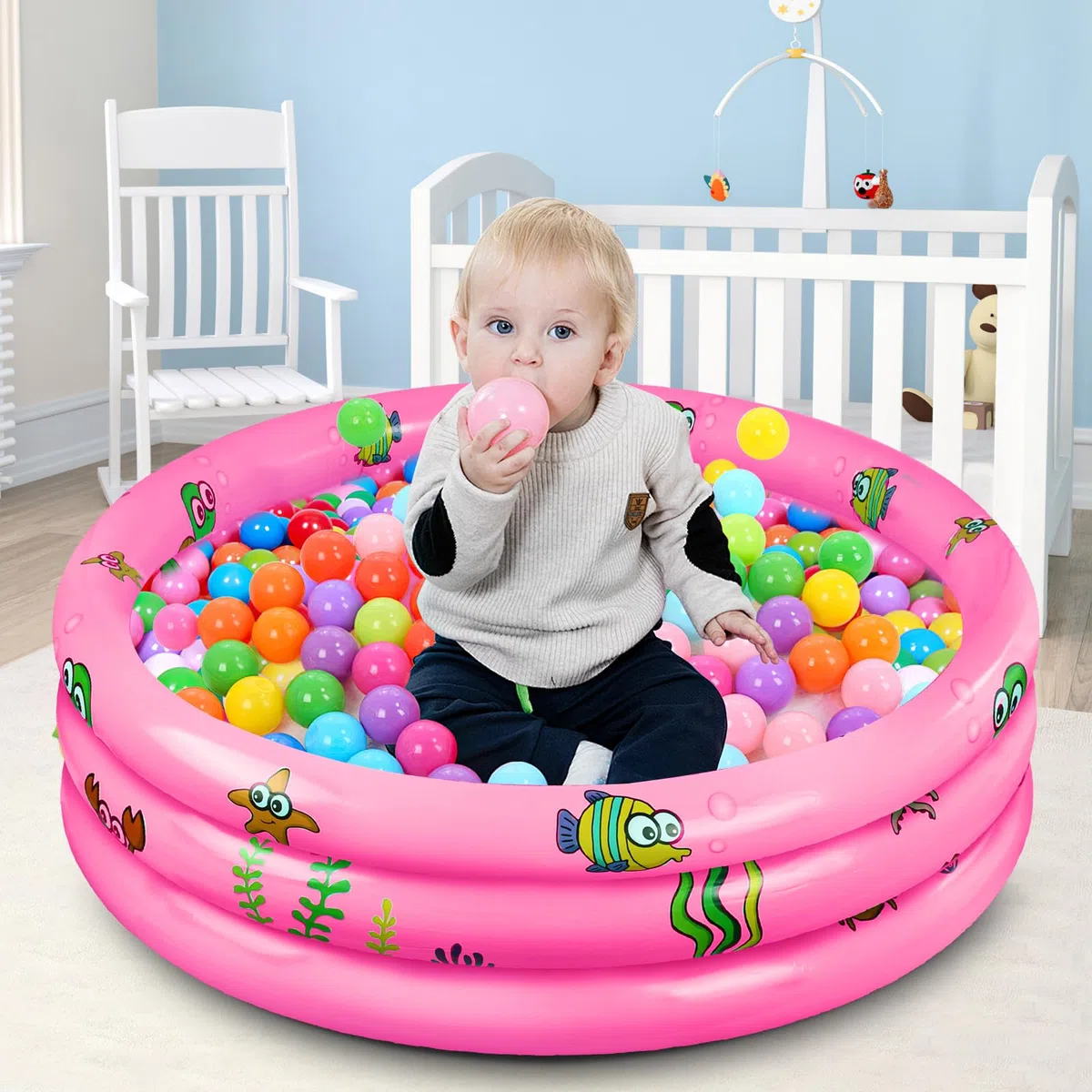 Piscina per Bambini ø100 cm, Piscina Gonfiabile Bambini,Mini Piscinas Gonfiabile, Piscinas 3 Anelli, Piscinetta per Bambinis, Cortile, Giardino