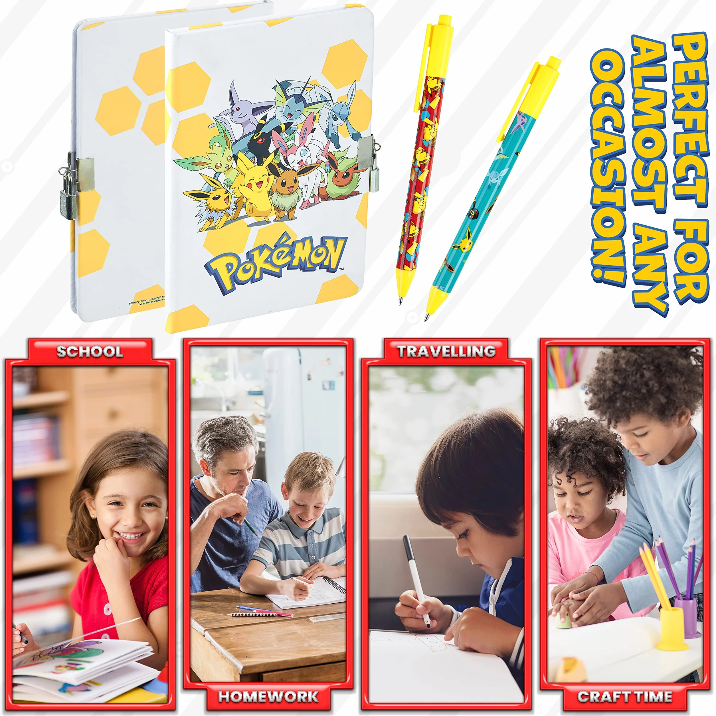 Pokémon Quaderno e Penne Set Anime Articoli Cancelleria Adolescenti Bambini Diario Pikachu Compiti a Casa Materiale Scolastico Regali Bambini (Set Taccuino/Penna)