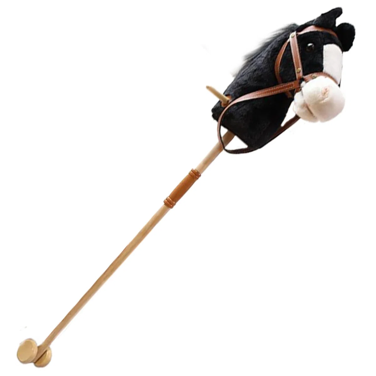 Cavallo di peluche con suono realistico e ruote, palo di legno cavalcabile da 39 pollici per regalo per bambini (nero)