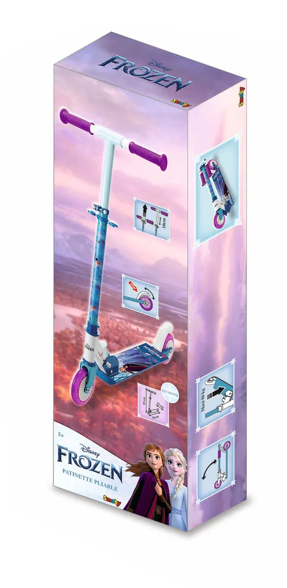 Smoby - Monopattino due ruote Frozen2, 7600750363XNB, +5 anni, manubrio regolabile, freno pedale, licenza ufficiale Frozen, pieghevole