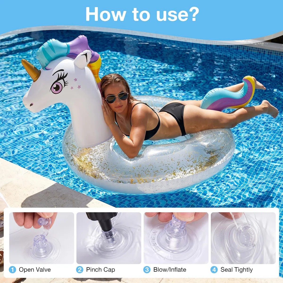 Anello da Nuoto con Unicorno Gonfiabile, Anello da Nuoto Unicorno Galleggiante Piscina per Piscina Spiaggia Festa Estiva