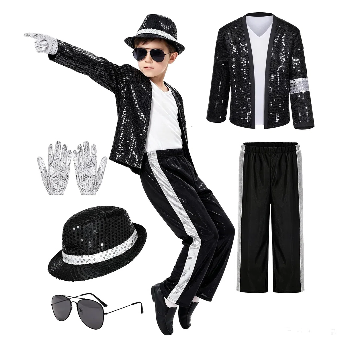 Generico Accessori per costume da pop star per bambini, ballerini anni '80, set cosplay con jazz, discoteca, pop star, costume per la Giornata mondiale del libro