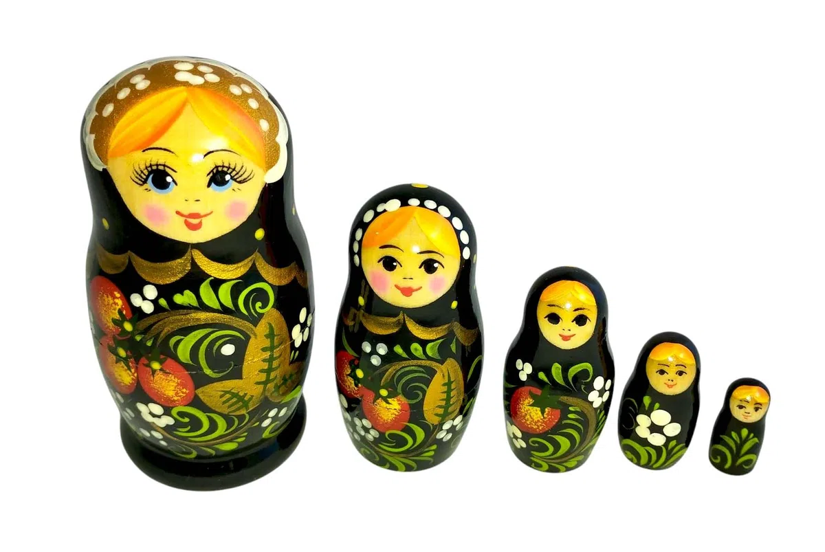 Matrioska Matrioska Babushka 11 cm di altezza - 5 bambole in legno - Rukauf Rossijanotchka - Diversi motivi