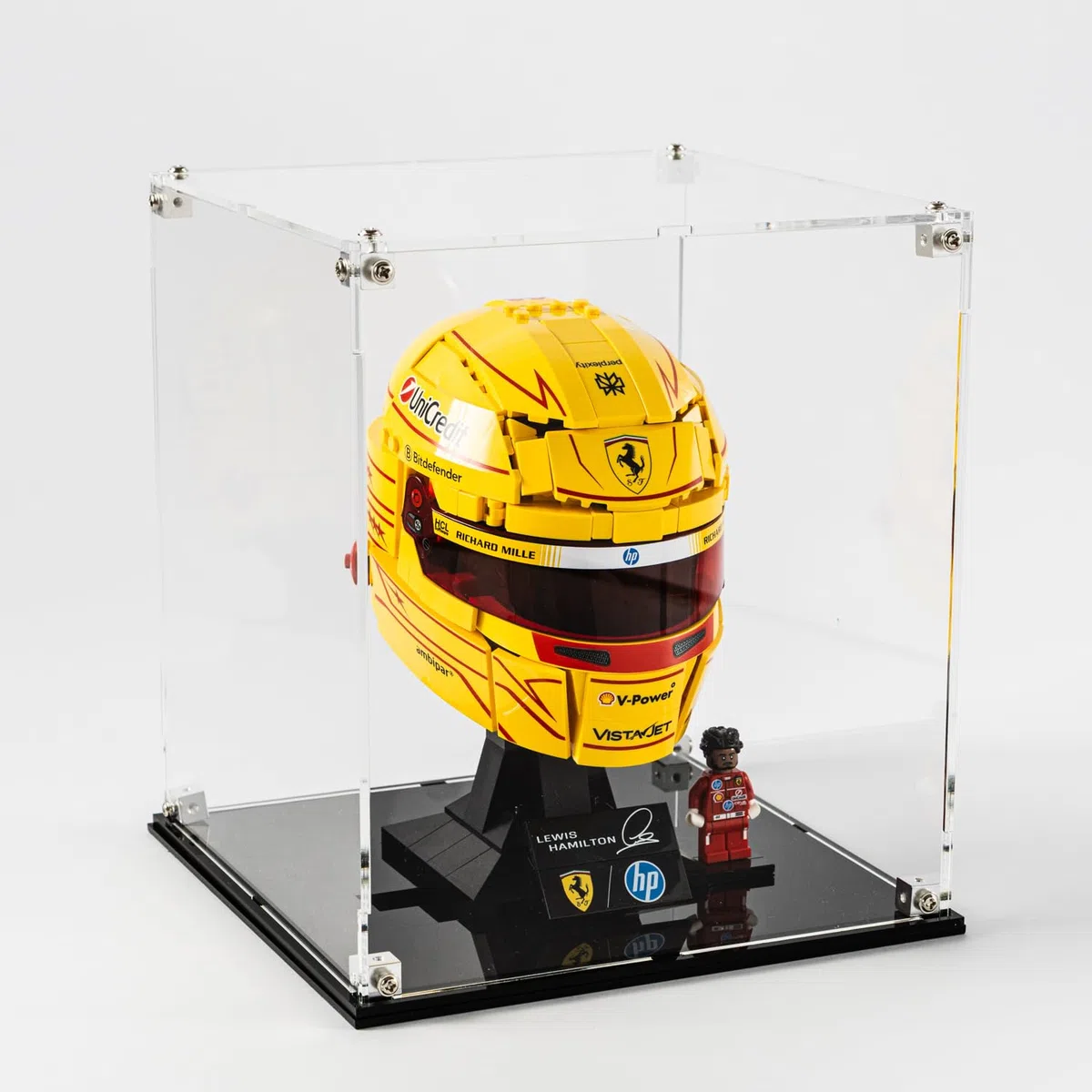 Vetrina in acrilico compatibile con casco LEGO Lewis Hamilton 43022 - Compatibile con casco LEGO Charles Leclerc 43014 - Custodia protettiva resistente, custodia protettiva antipolvere