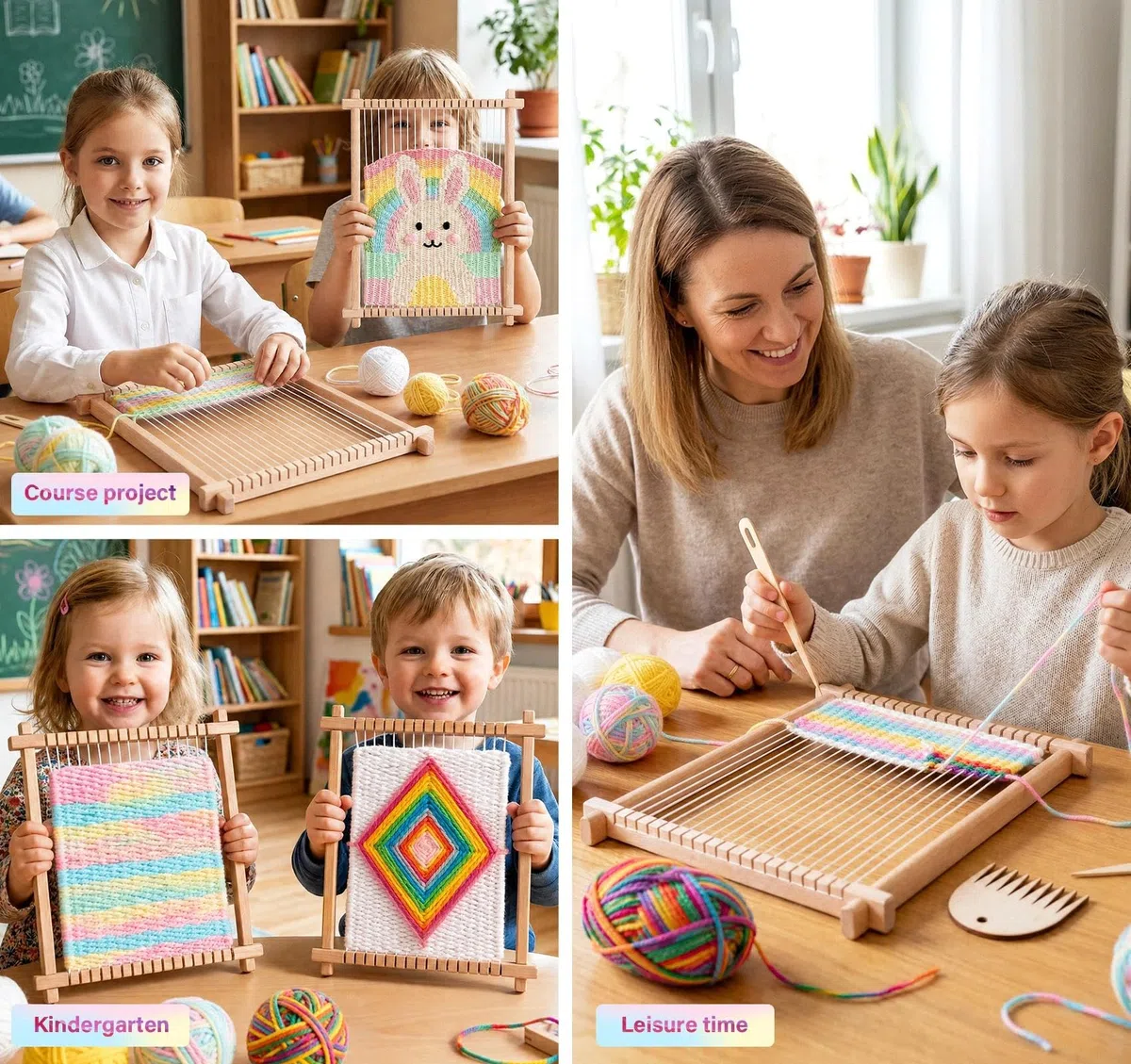 Homewit Cornice per bambini, 24 x 28 cm, grande, per bambini a partire dai 4 ai 6 8 anni, in legno, telaio a maglia, per principianti, per lavori a maglia, regalo per ragazze