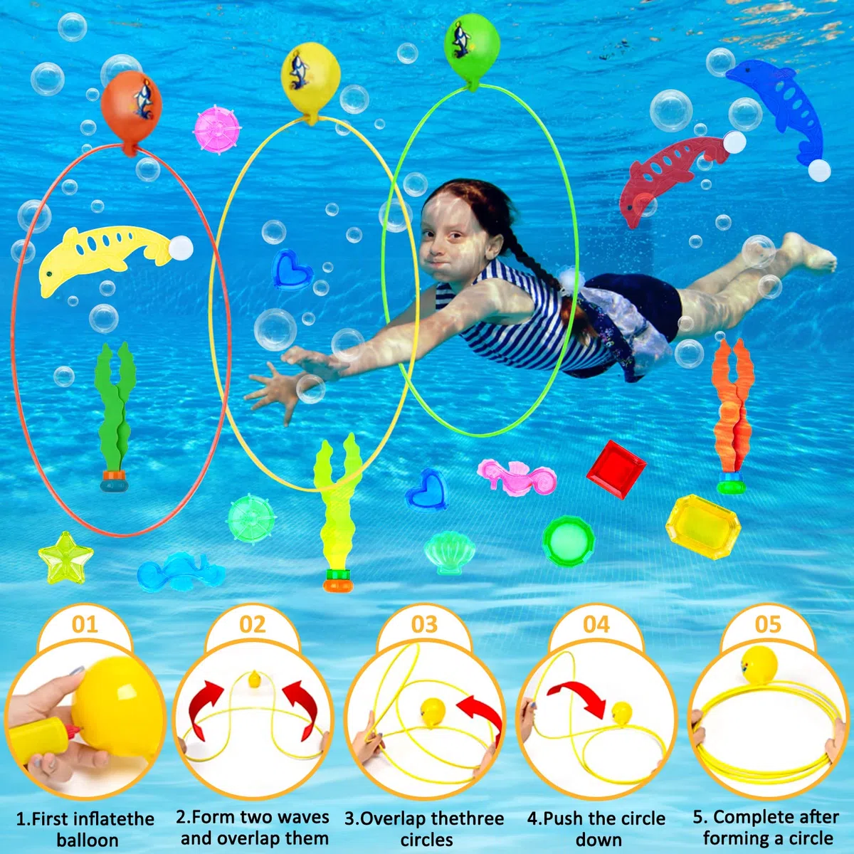 Giocattoli da Immersione 27 PCS Giochi Piscina Bambini Giocattoli da Piscina,Giochi Acqua Bambini,Giocattoli da Nuoto Estivi Anelli da Immersione,Regalo per BambiniGiochi Estivi Gioco Acqua