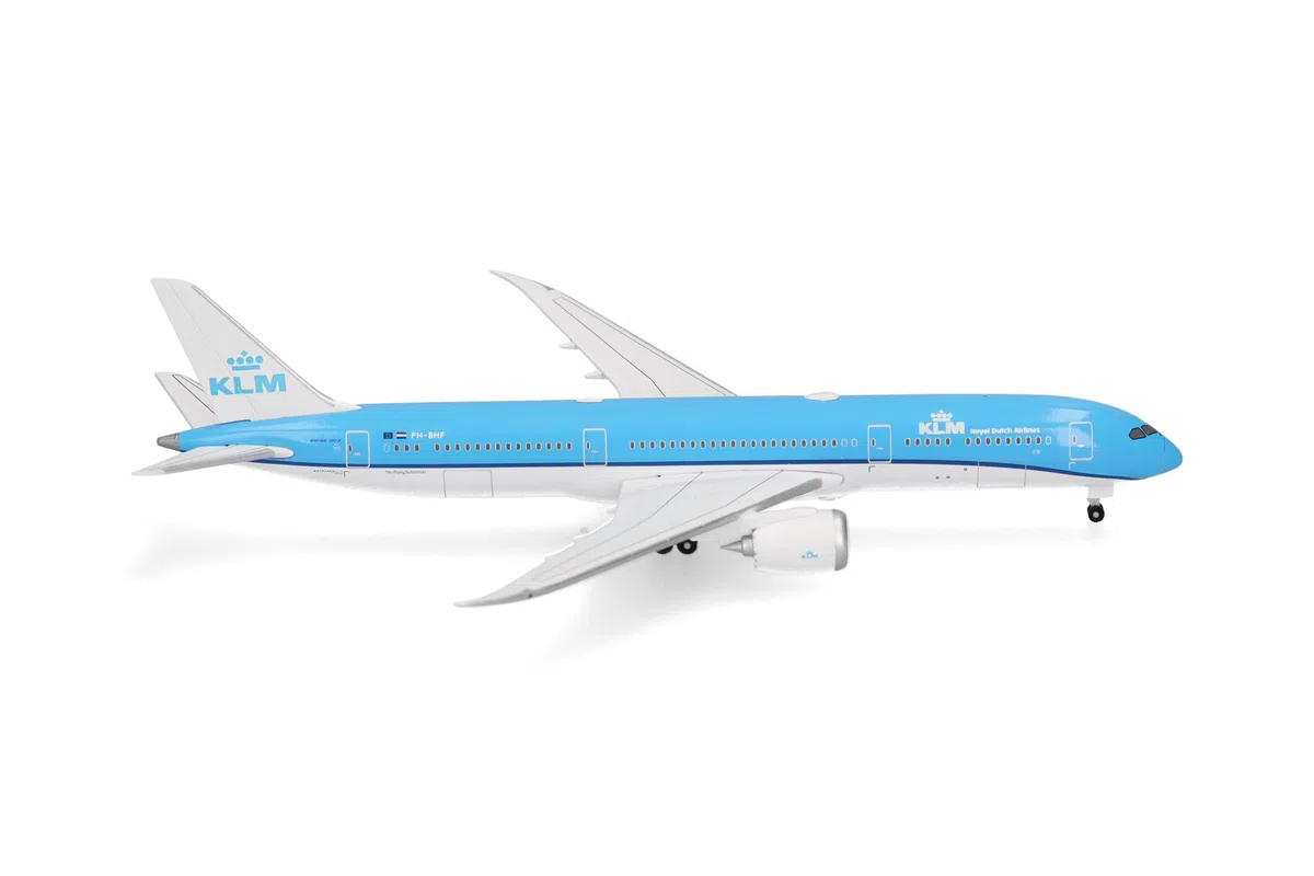 Herpa aereo in miniatura KLM Boeing 787-9 Dreamliner, miniatura in scala 1:500, pezzo da collezione, modello di aereo senza base, metallo