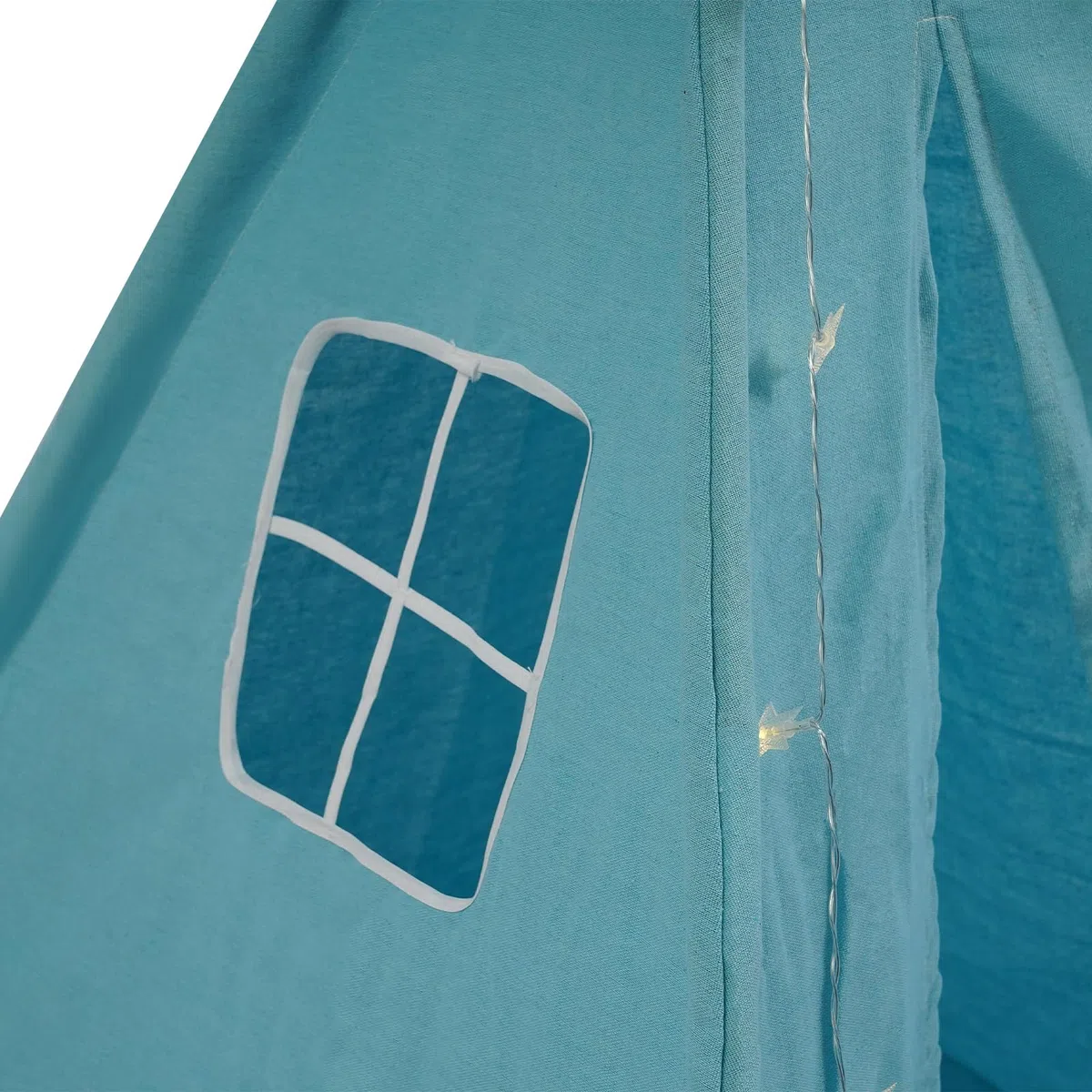 Tenda per Bambini 120x120x140cm con Luce, Tipi per Ragazzo 1,6m in Cotone Lino per Camera, Giardino, Spiaggia, Casetta da Gioco per Interno ed Esterno con Tappeto, Ghirlanda 3m