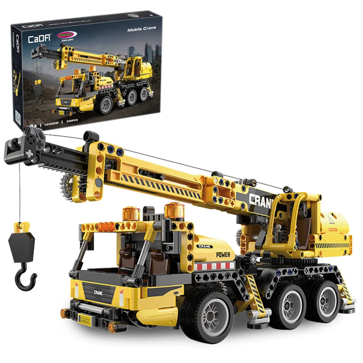 JAMARA CADA 402886 - Gru mobile per cantieri a partire dagli 8 anni, giocattolo per bambini, idea regalo per bambini, veicolo in mattoncini di serraggio, design dettagliato