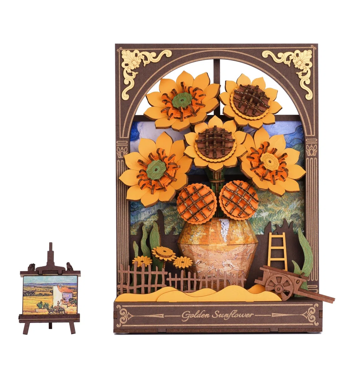 ROWOOD Puzzle 3D in legno per adulti e bambini con luce LED, kit modello floreale, decorazione da tavolo o da parete, regalo creativo per donne e uomini TH002 Girasole