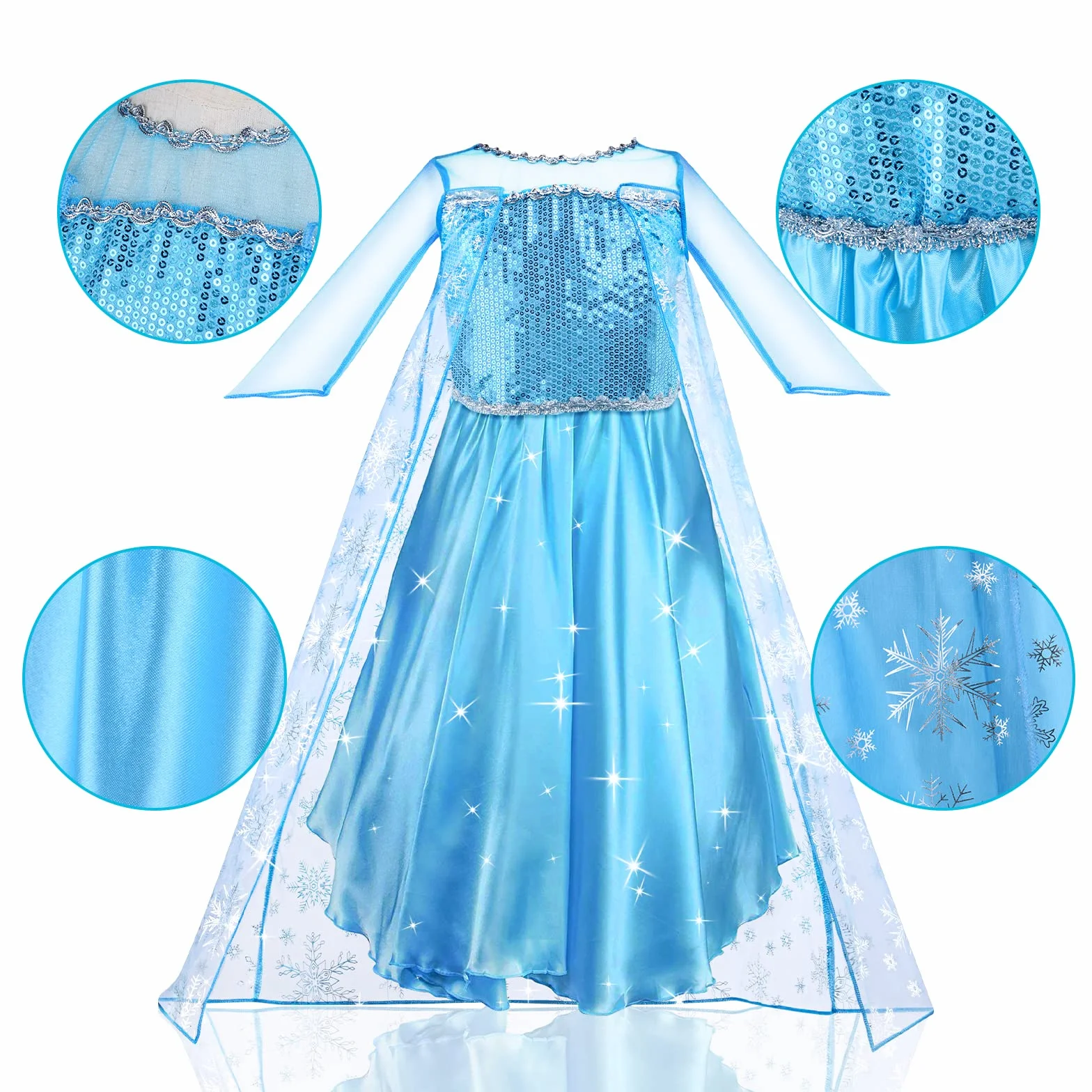 URAQT Vestito Set, Costume Vestito Bambina Principessa, Set da Principessa Corona Bacchetta Guanti Treccia, Cosplay Party Halloween Abito delle Ragazze di Natale Vestito Fantasia(100-150)