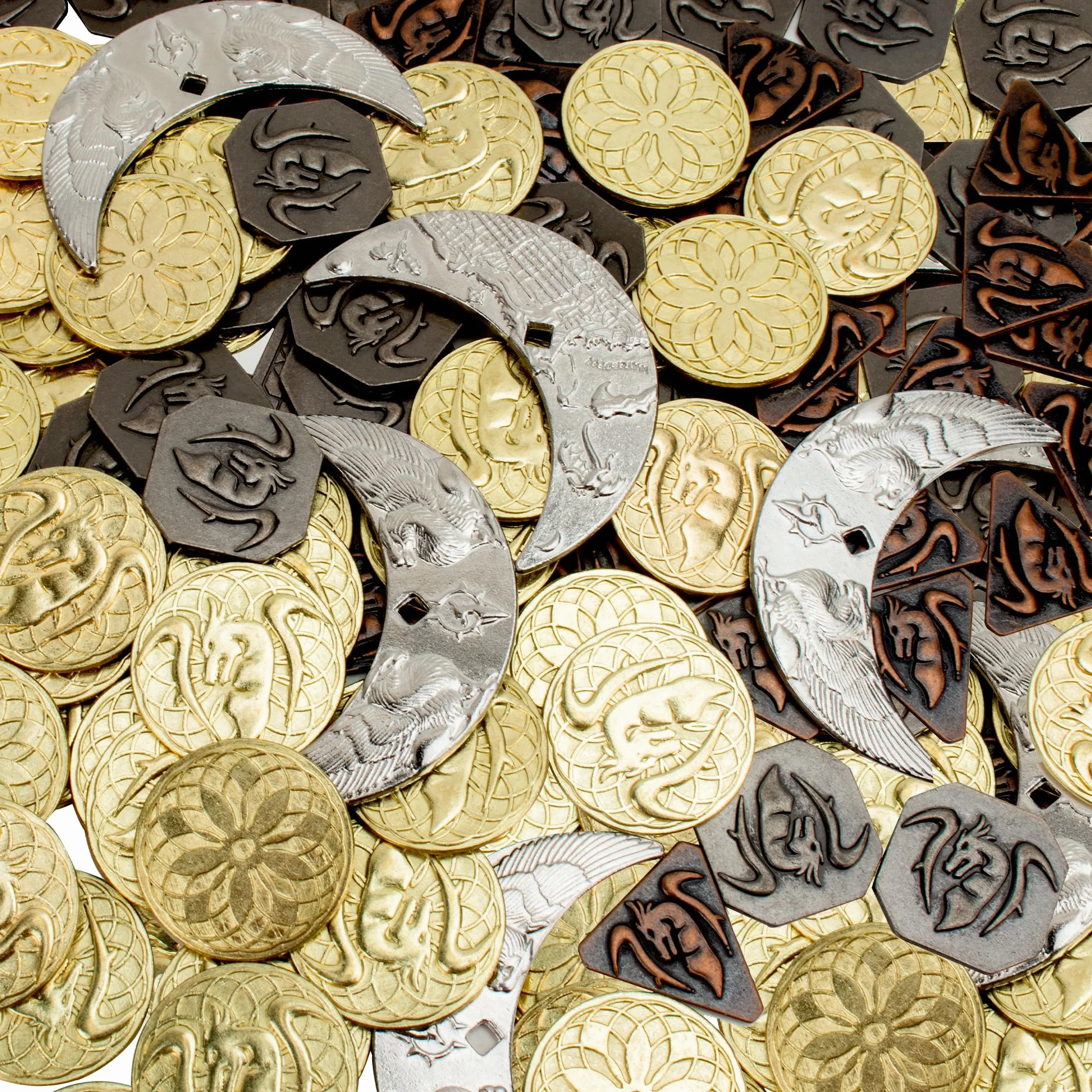 Byhoo 125 Monete DND in Metallo e Borsa in Pelle, Contiene 60 Monete d'oro, d'Argento, 30 Monete di Rame e 5 Monete di Platino,Ottimo per i Giochi da Tavolo Rpg