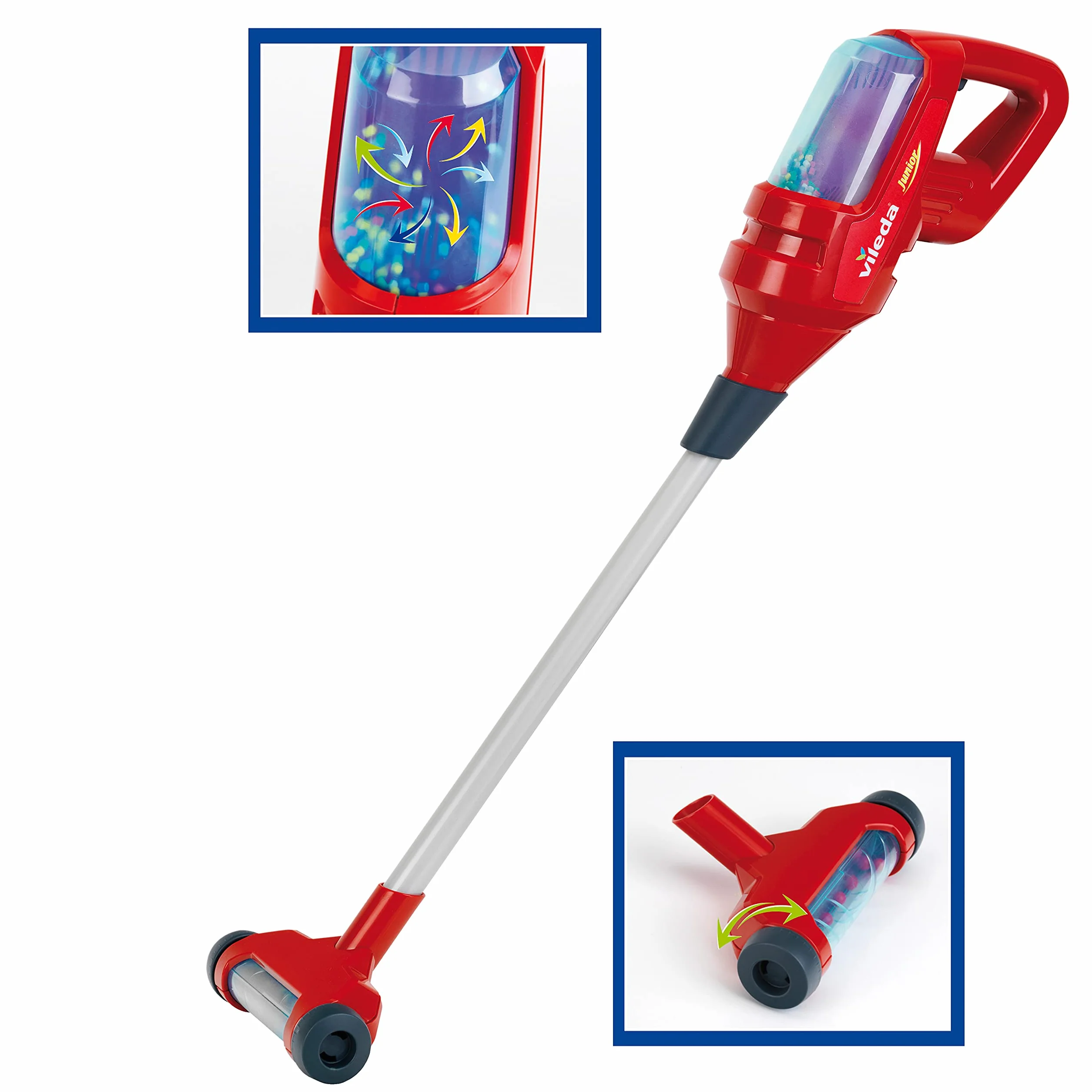 Theo Klein 6720 Carrello per le pulizie Vileda con aspirapolvere verticale, Include secchio, scopetta e paletta, 29 cm x 24 cm x 60 cm, Giocattolo per bambini dai 3 anni in su