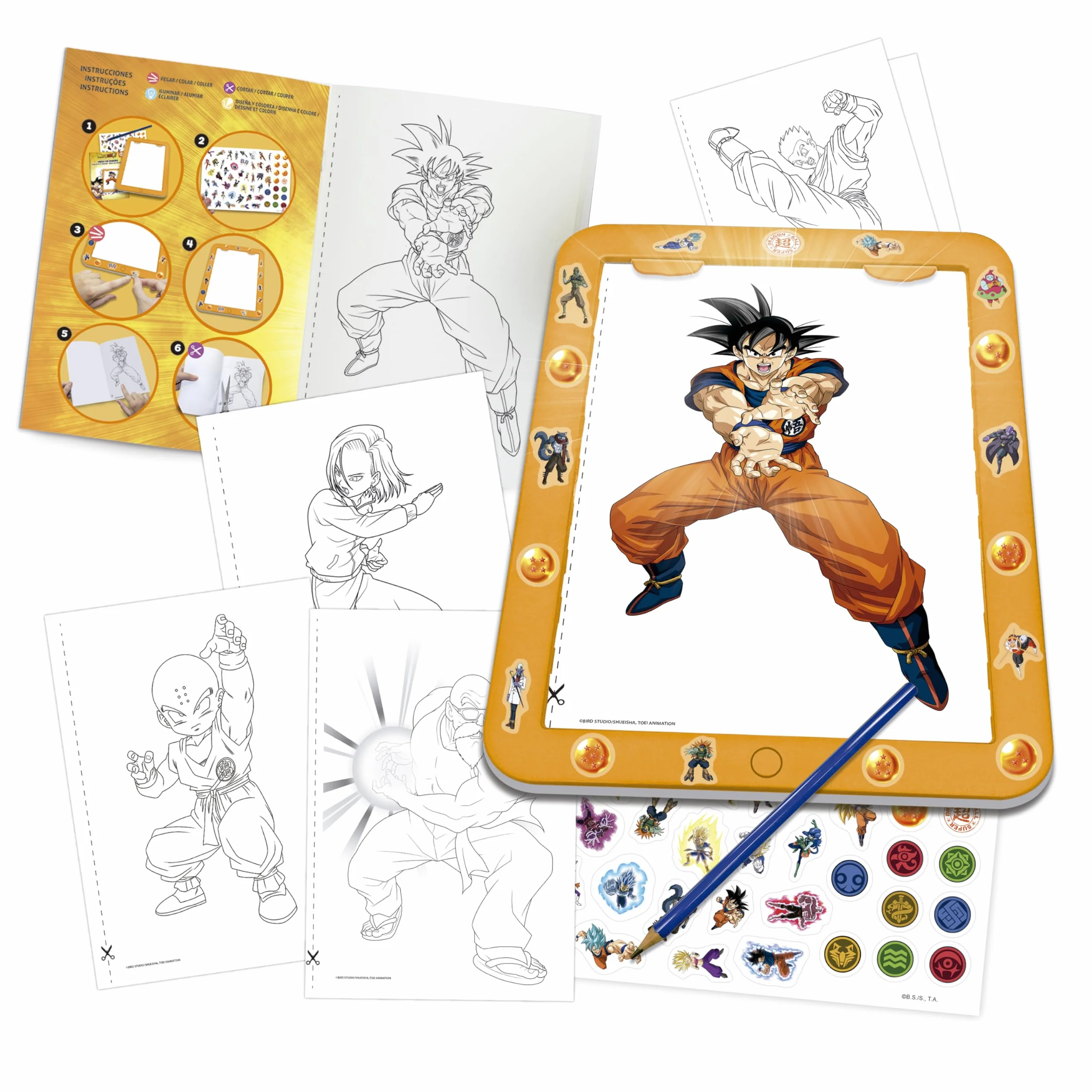 Educa - Tavolo da disegno Dragon Ball | Tavolo da disegno luminoso per bambini | Oltre 25 modelli di Dragon Ball Z | Tavolo creativo con luce LED | Gioco educativo per bambini dai 5 anni in su (20439)