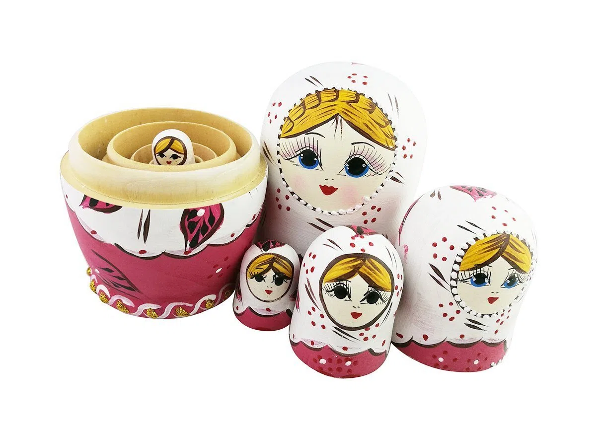 Set di 5 bambole matrioska rosso fiore rosa matrioska russo nidificante giocattolo in legno impilabile regalo fatto a mano bambole folk bambini regalo divertente regali per la camera dei decorazione